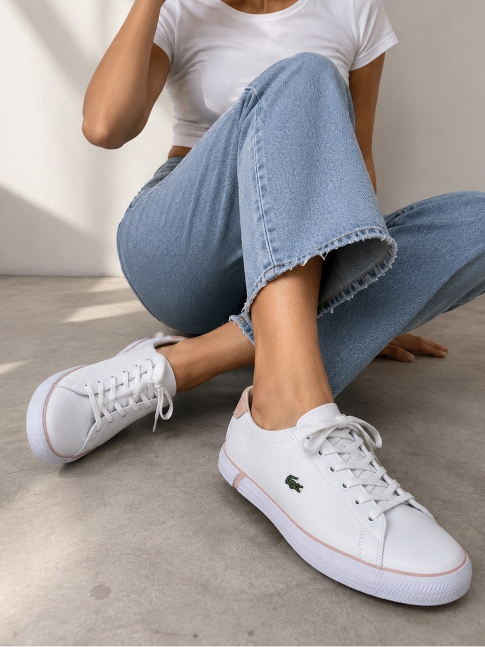 Lacoste White Sneakers with Blush Pink Accents